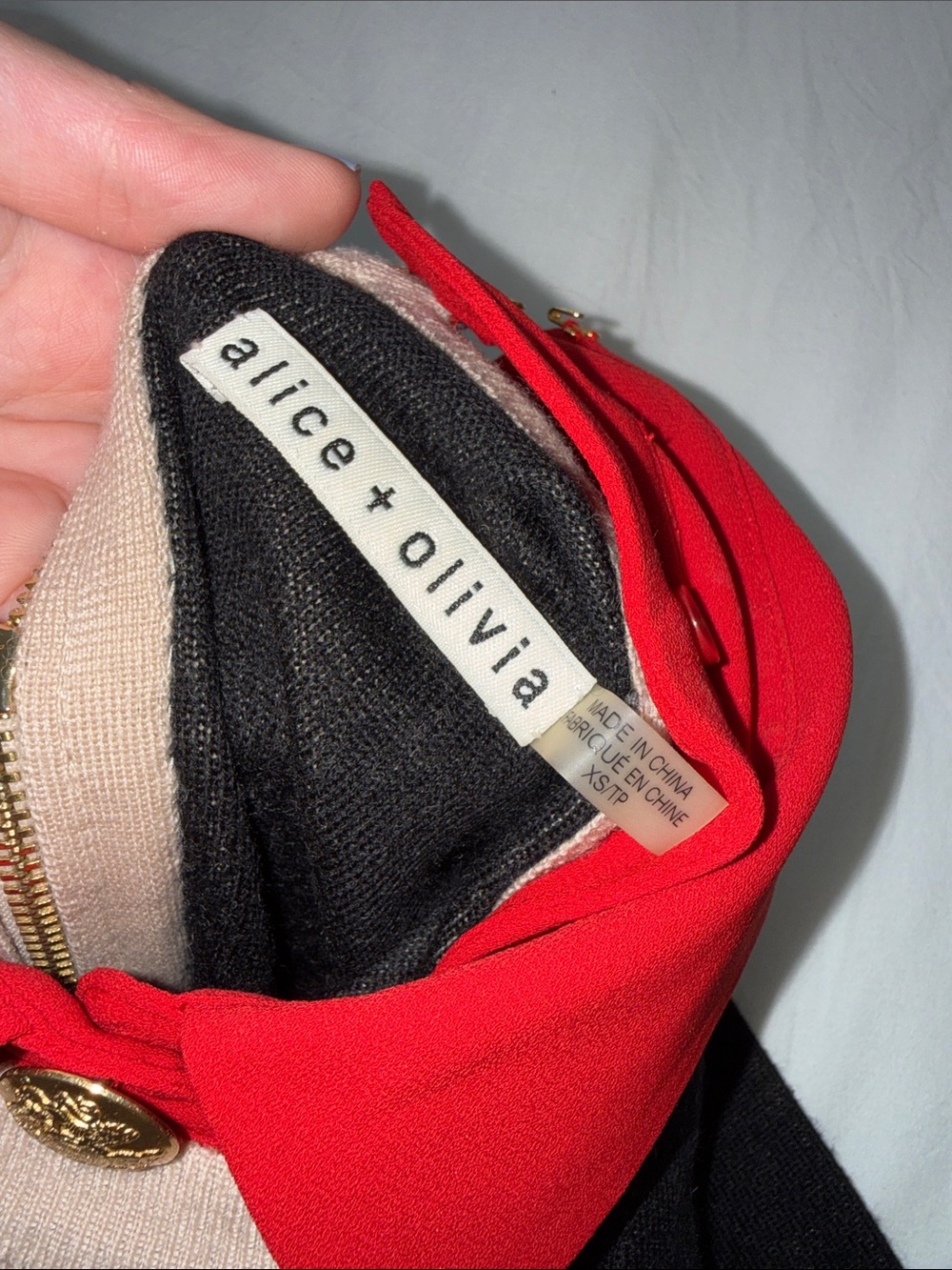 Alice + Olivia Beige, Black & Red Colorblock Midi Dress - Picture 3 of 4